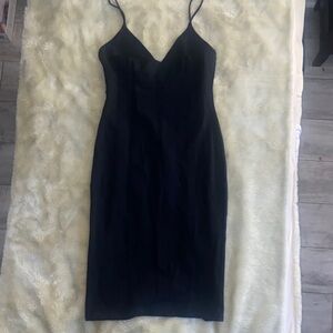 Classic Black V-Neck Midi Slip Dress with Spaghetti Straps